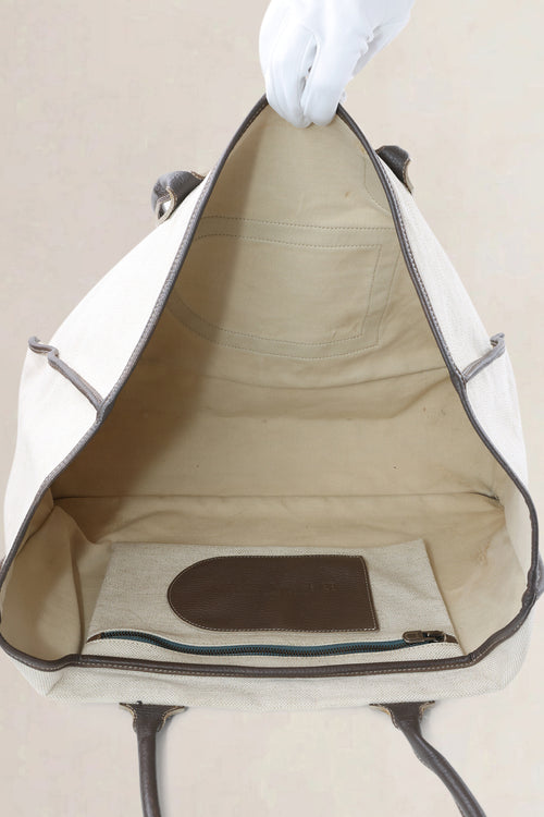 Delvaux Beige/Fauve Leather/Canvas Taxi Shoulder Bag