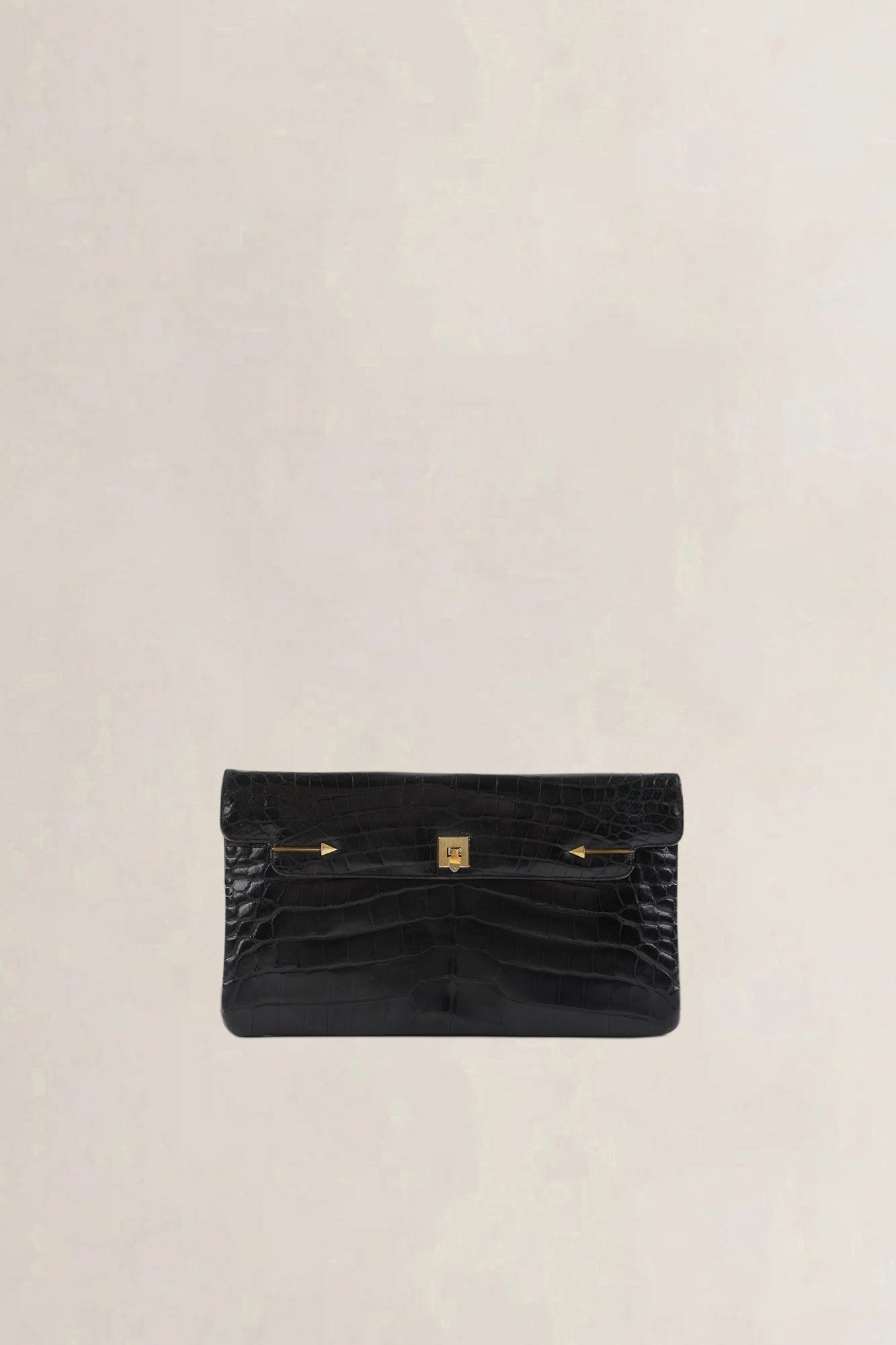Delvaux Black Croco Leather Clutch