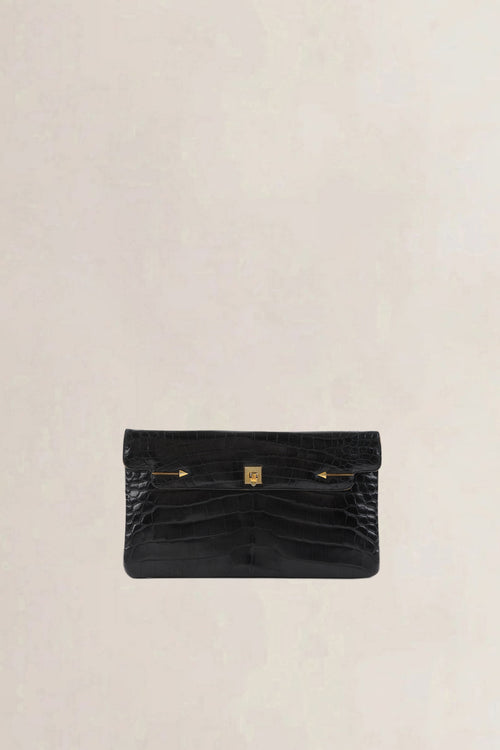 Delvaux Black Croco Leather Clutch