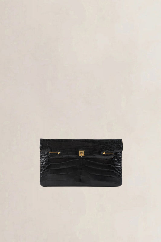 Delvaux Black Croco Leather Clutch