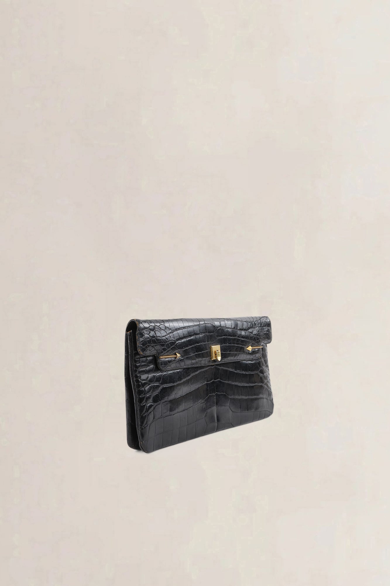 Delvaux Black Croco Leather Clutch
