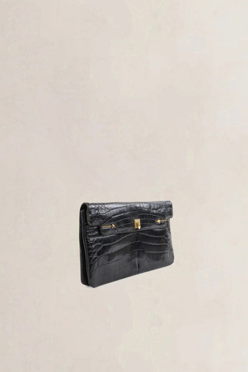 Delvaux Black Croco Leather Clutch
