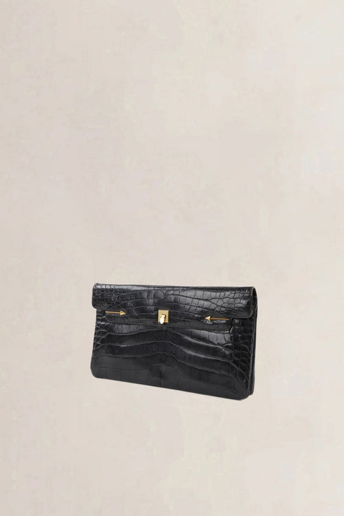 Delvaux Black Crocodile Leather Clutch