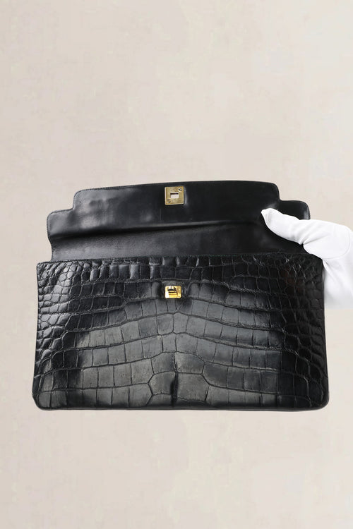 Delvaux Black Crocodile Leather Clutch