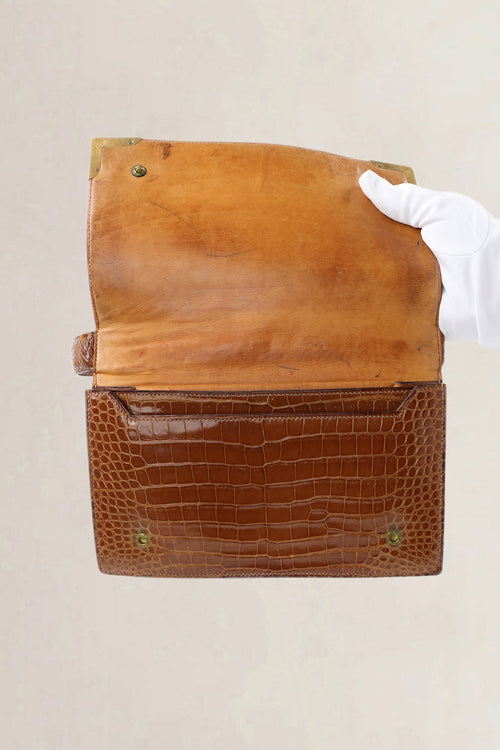 Hermès Vintage Brown Crocodile Top Handle Bag
