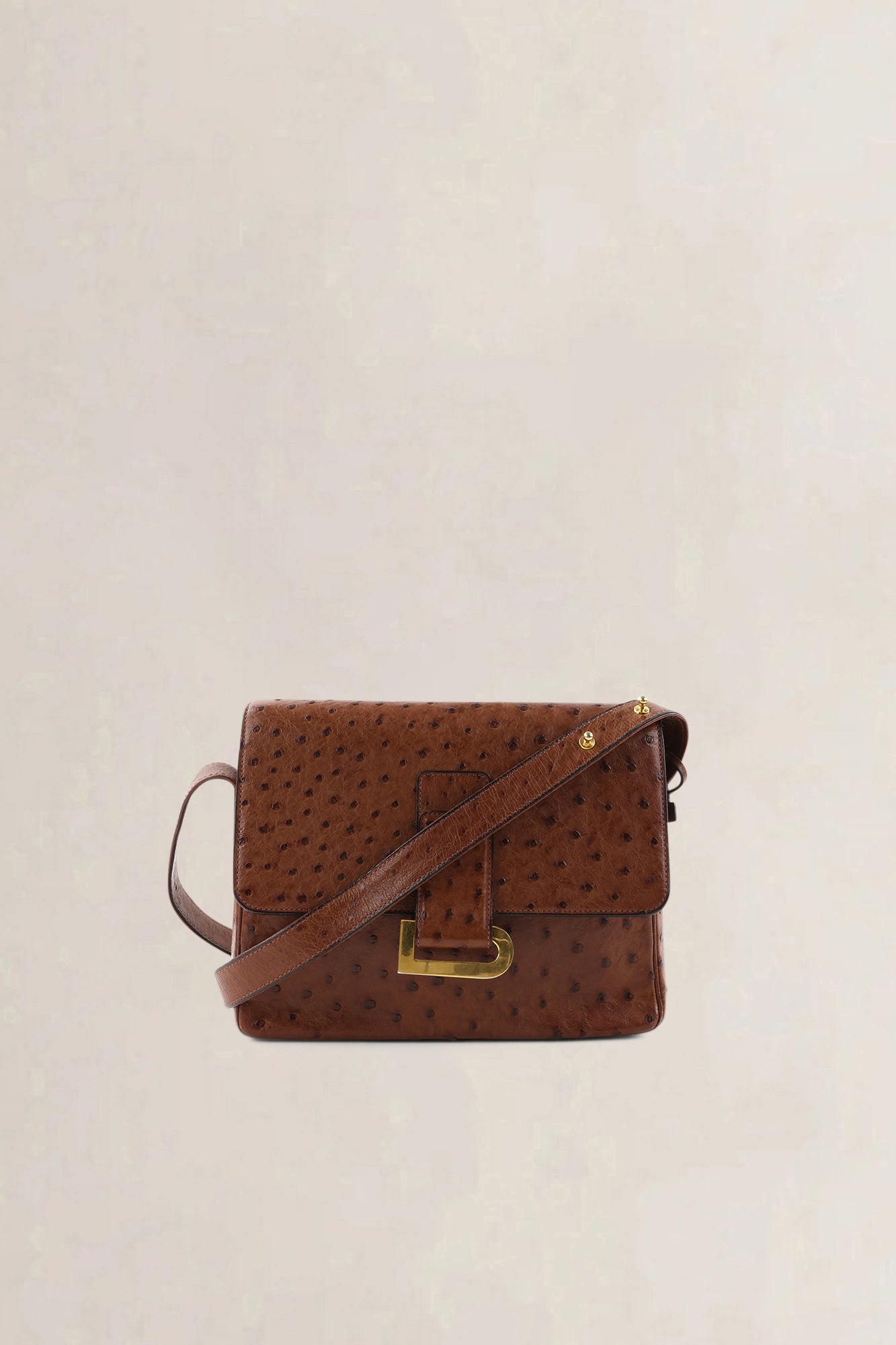 Delvaux Poirier Tabac Ostrich Leather Crossbody Bag