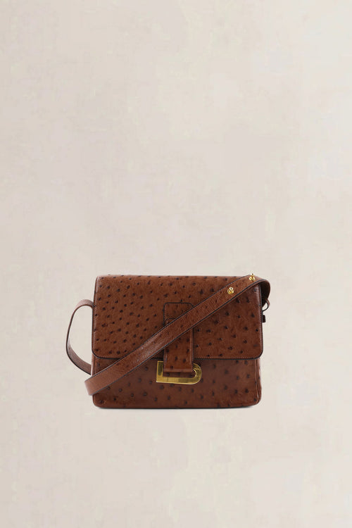 Delvaux Poirier Tabac Ostrich Leather Crossbody Bag