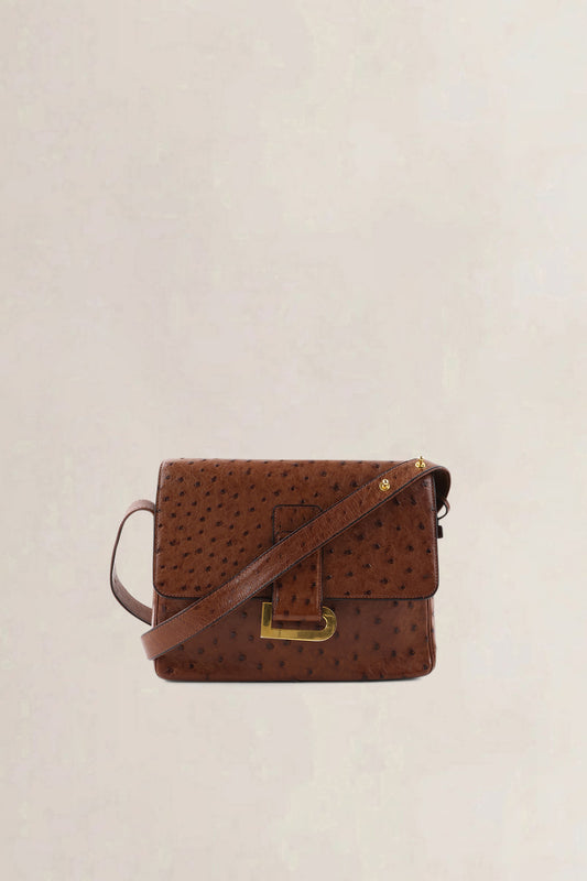 Delvaux Poirier Tabac Ostrich Leather Crossbody Bag