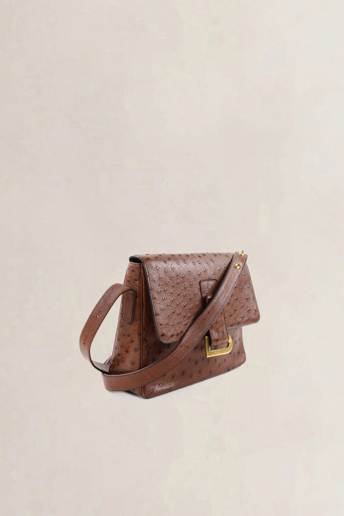 Delvaux Poirier Tabac Ostrich Leather Crossbody Bag