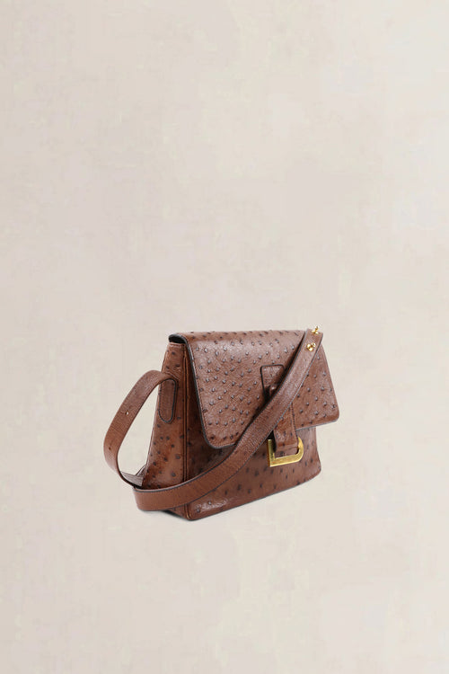 Delvaux Poirier Tabac Ostrich Leather Crossbody Bag