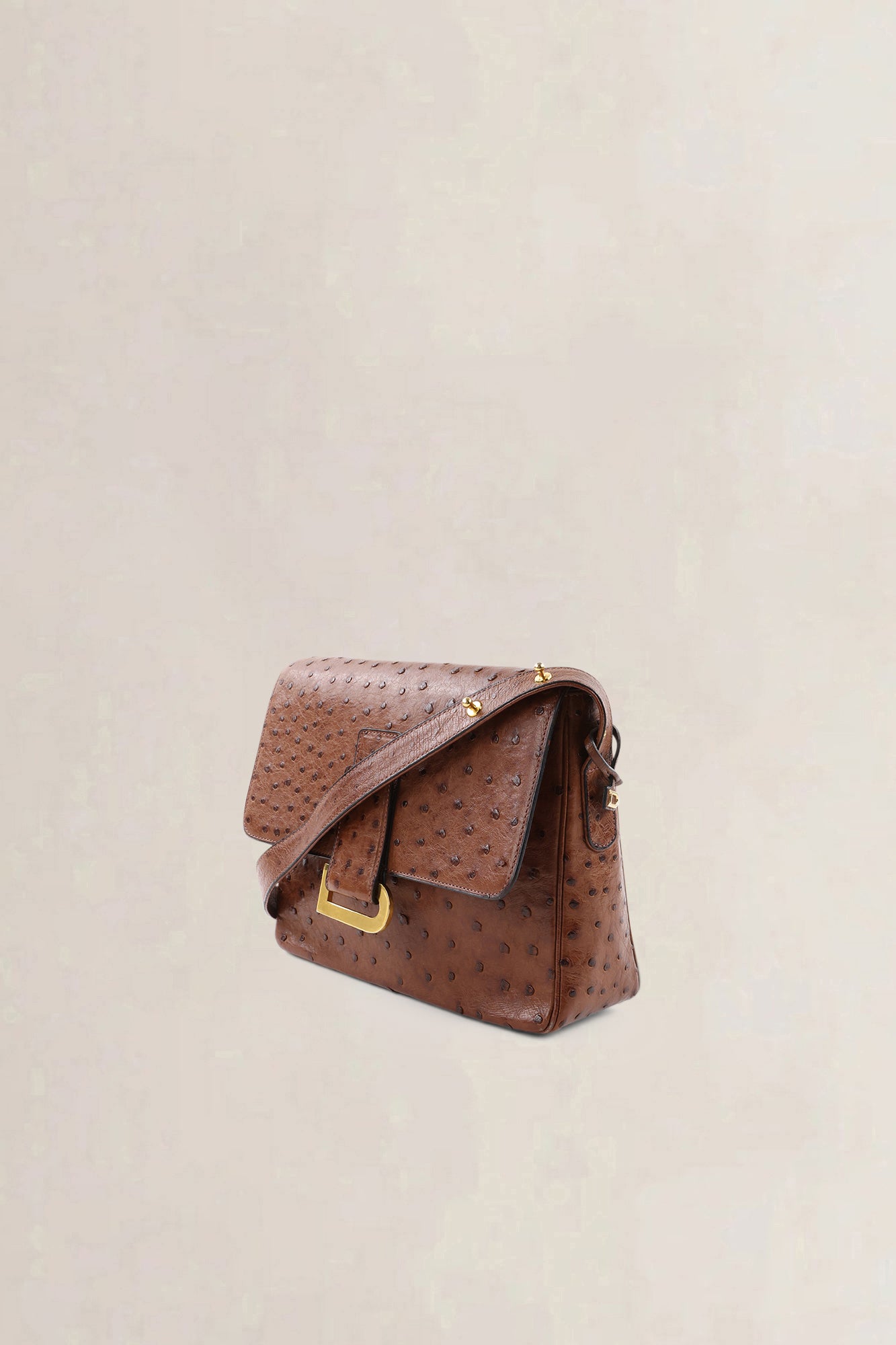 Delvaux Poirier Tabac Ostrich Leather Crossbody Bag