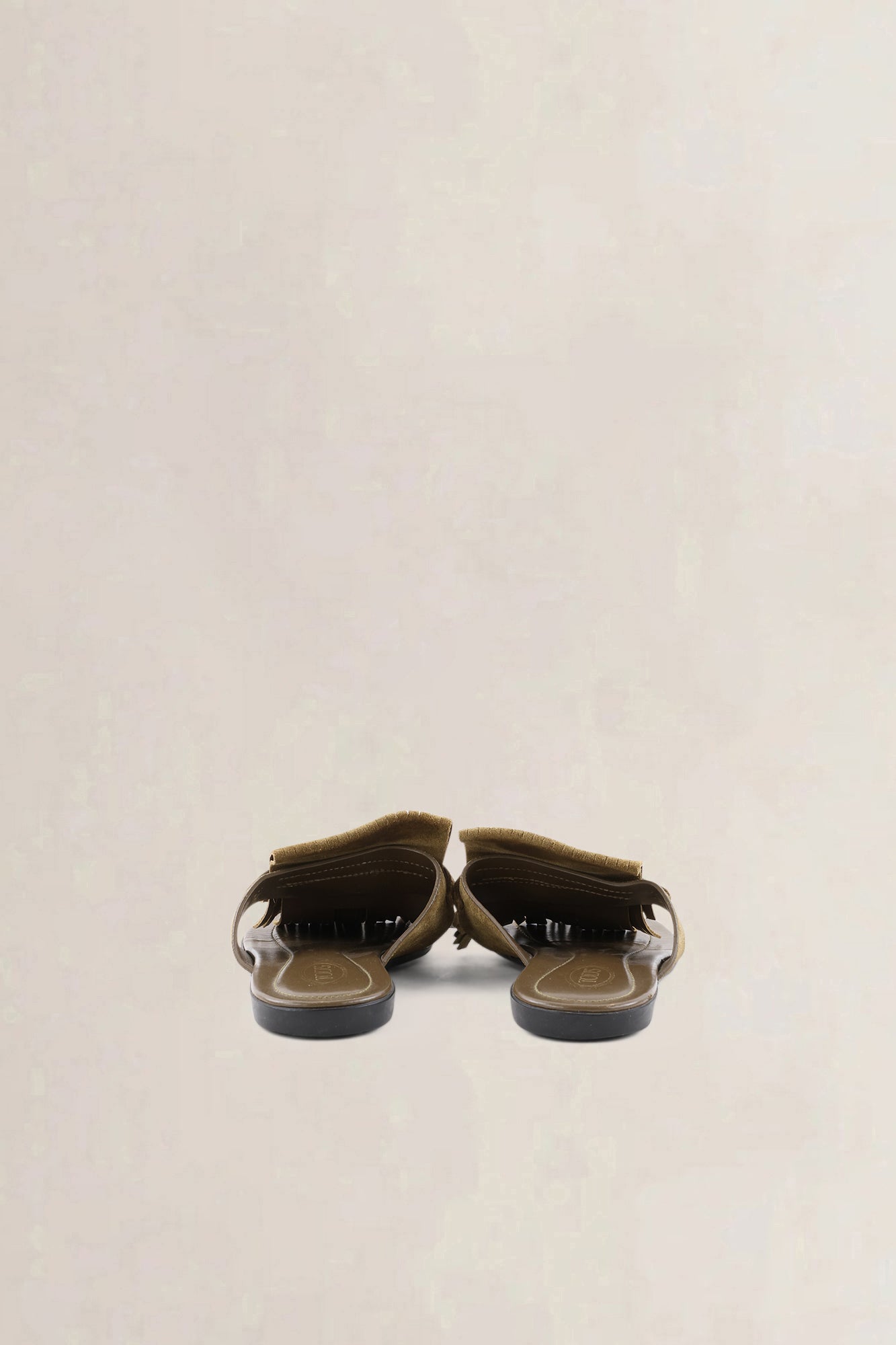 Tod's Olive Green Suede Fringed Flat Thong Sandals
