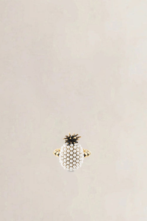 Gucci White Faux Pearl Studded Pineapple Ring