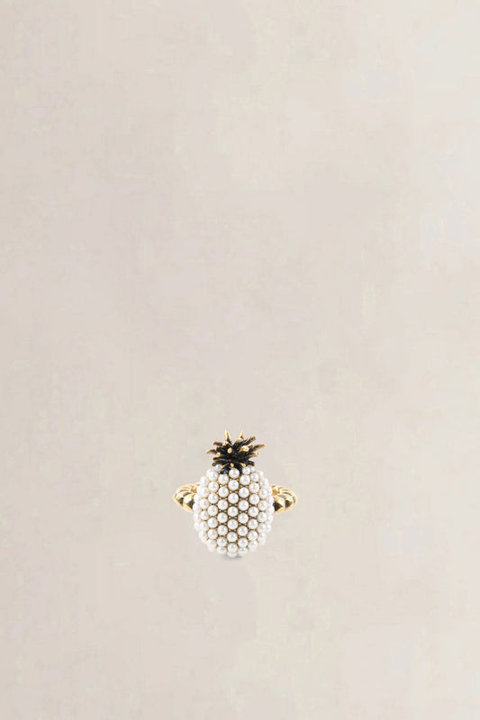 Gucci White Faux Pearl Studded Pineapple Ring