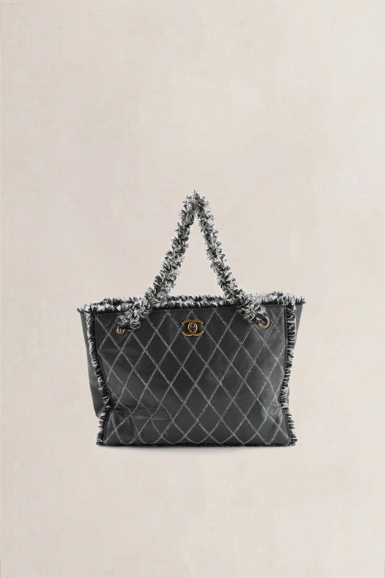 Chanel Grey Quilted Tweedy Tote Shoulder Bag