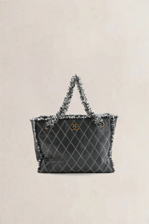 Chanel Grey Quilted Tweedy Tote Shoulder Bag