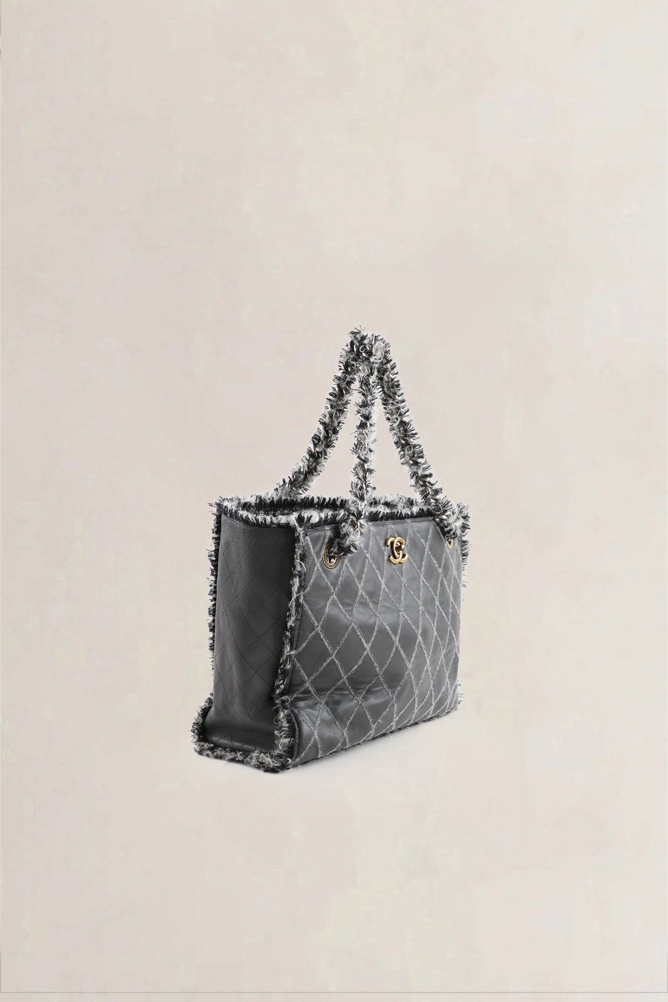 Chanel Grey Quilted Tweedy Tote Shoulder Bag