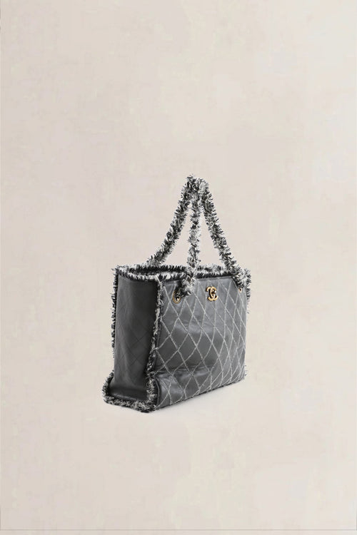 Chanel Grey Quilted Tweedy Tote Shoulder Bag