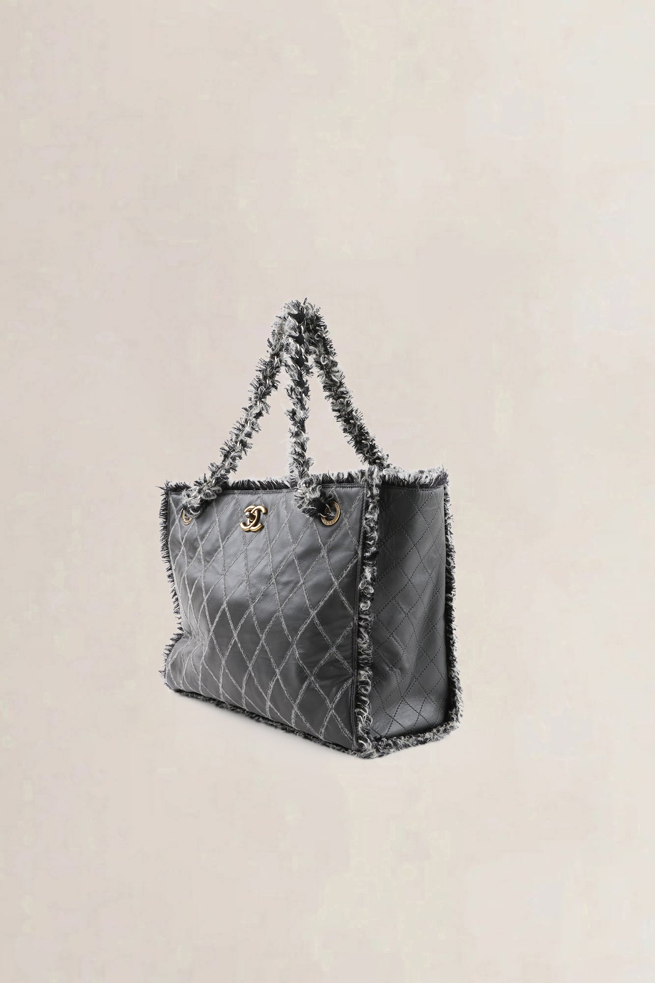 Chanel Grey Quilted Tweedy Tote Shoulder Bag