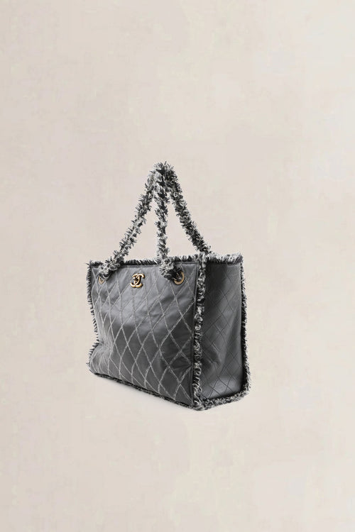 Chanel Grey Quilted Tweedy Tote Shoulder Bag