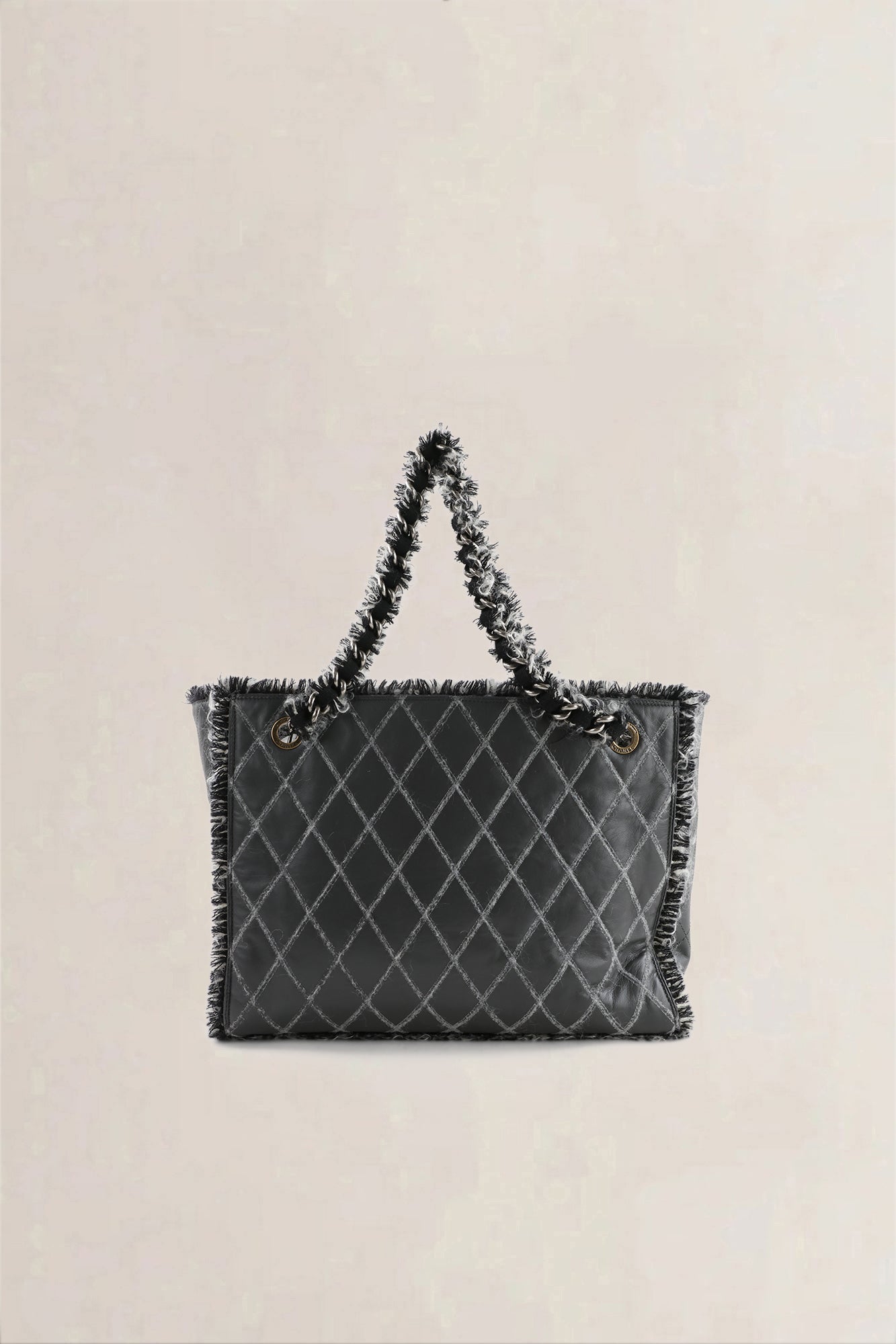 Chanel Grey Quilted Tweedy Tote Shoulder Bag