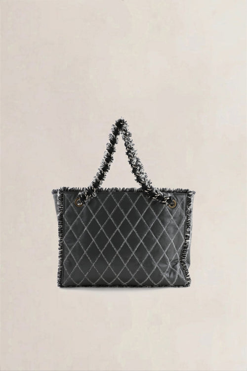 Chanel Grey Quilted Tweedy Tote Shoulder Bag
