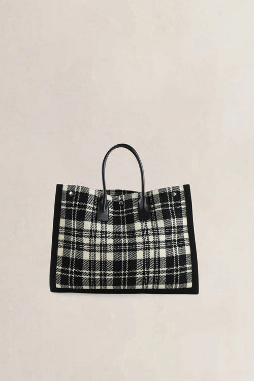 Saint Laurent Ecru & Black Tweed Rive Gauche Tote Bag