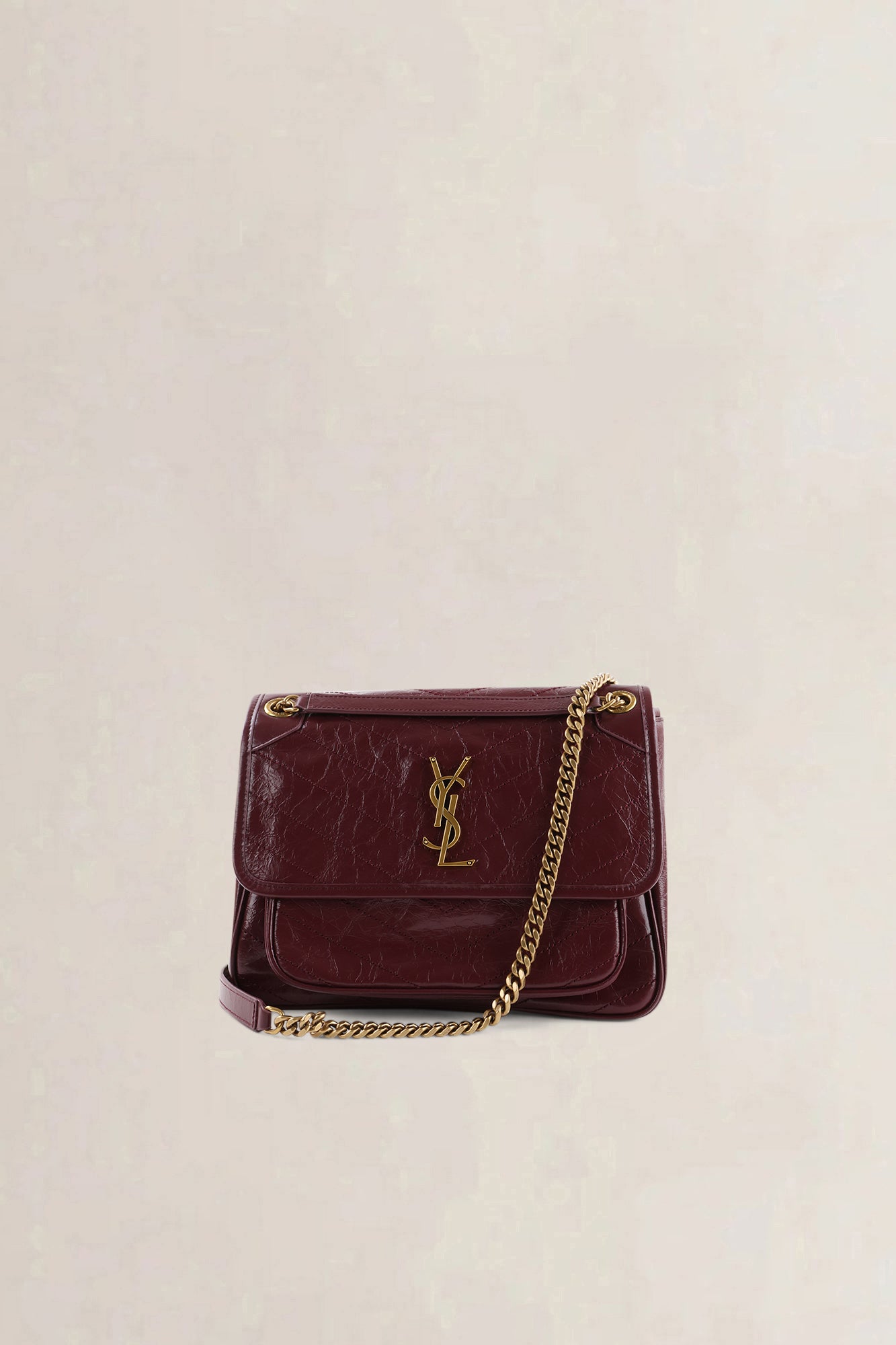 YSL Burgundy Calfskin Niki Medium Shoulder Bag