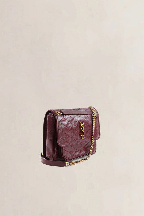 YSL Burgundy Calfskin Niki Medium Shoulder Bag