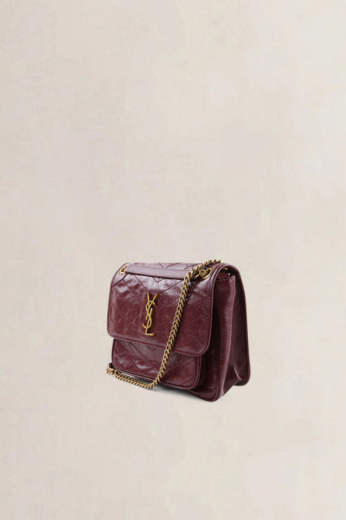 YSL Burgundy Calfskin Niki Medium Shoulder Bag