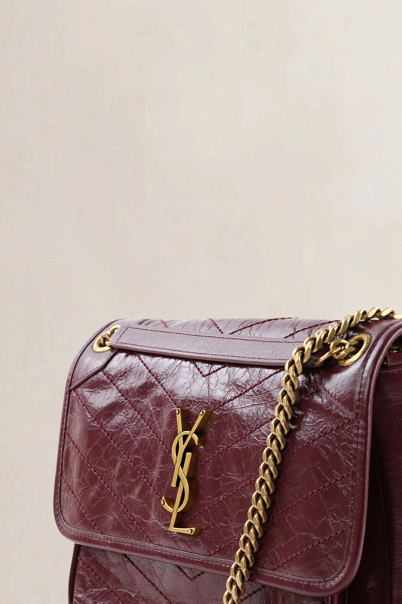 YSL Burgundy Calfskin Niki Medium Shoulder Bag