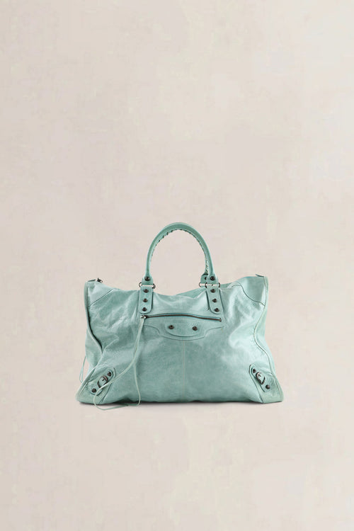 Balenciaga Turquoise Leather Work Shoulder Bag