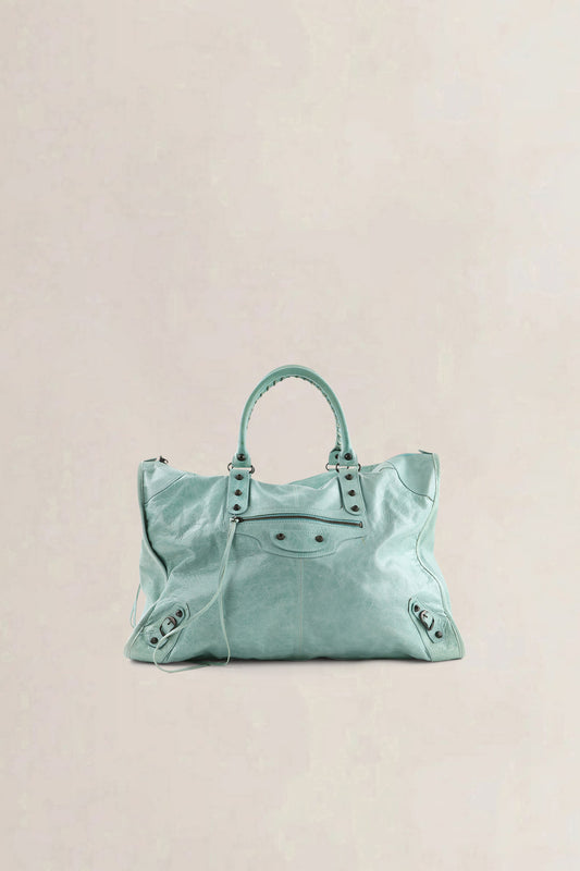 Balenciaga Turquoise Leather Work Shoulder Bag
