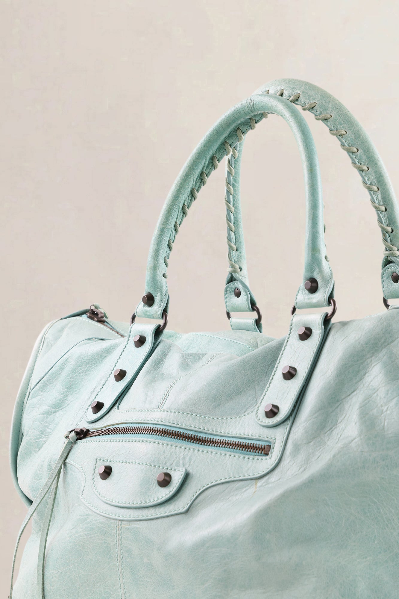 Balenciaga Turquoise Leather Work Shoulder Bag