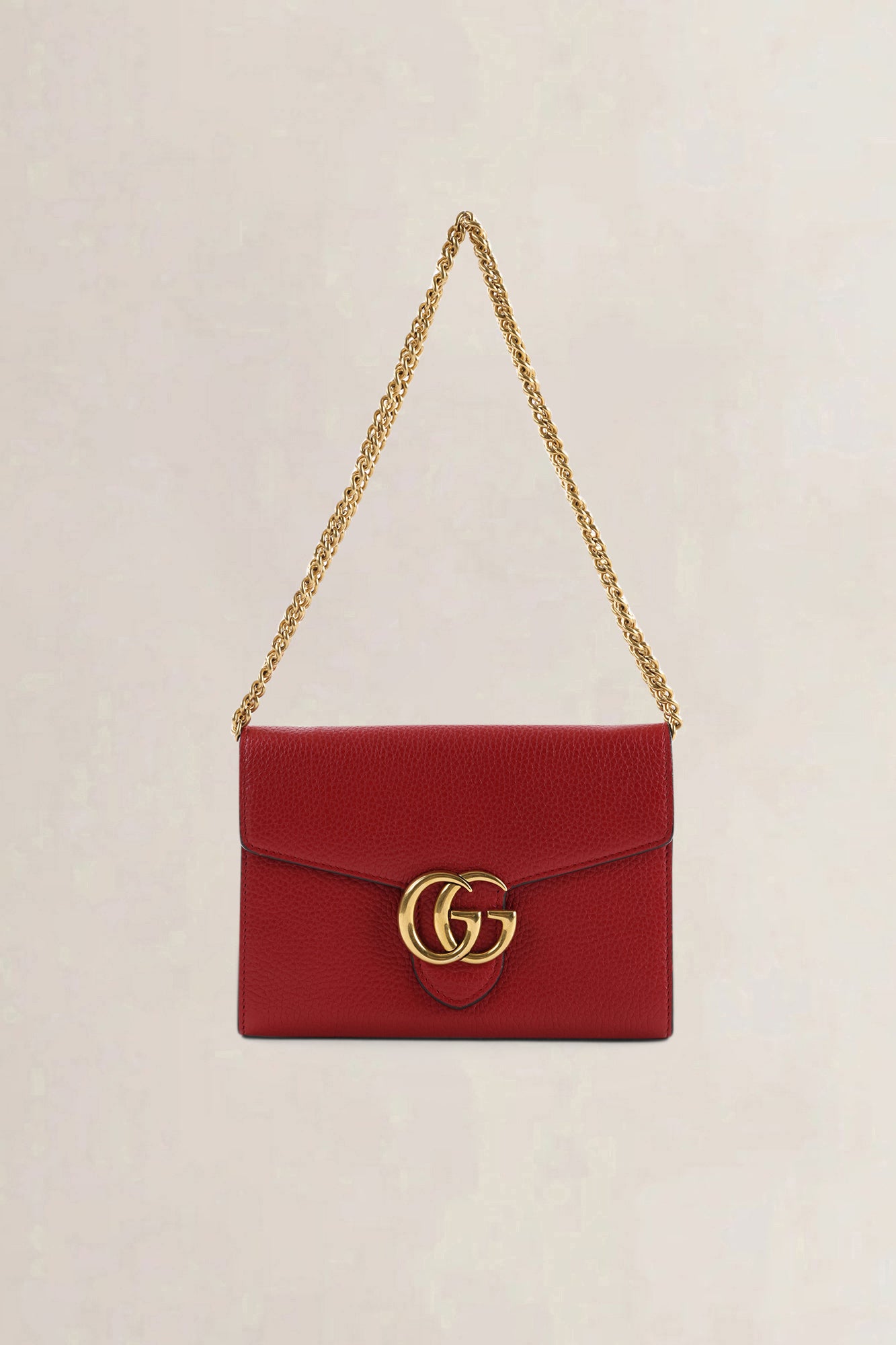 Gucci GG Marmont Red Leather Wallet on Chain Crossbody Bag