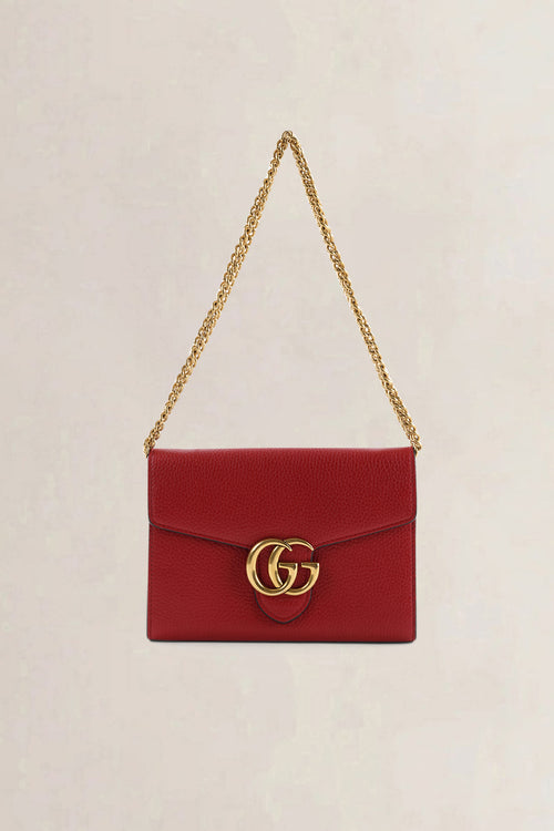 Gucci GG Marmont Red Leather Wallet on Chain Crossbody Bag