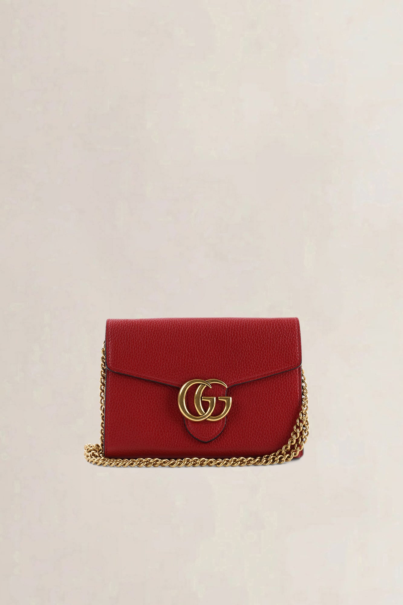 Gucci GG Marmont Red Leather Wallet on Chain Crossbody Bag