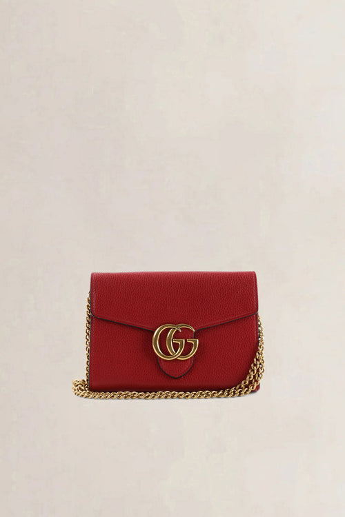 Gucci GG Marmont Red Leather Wallet on Chain Crossbody Bag