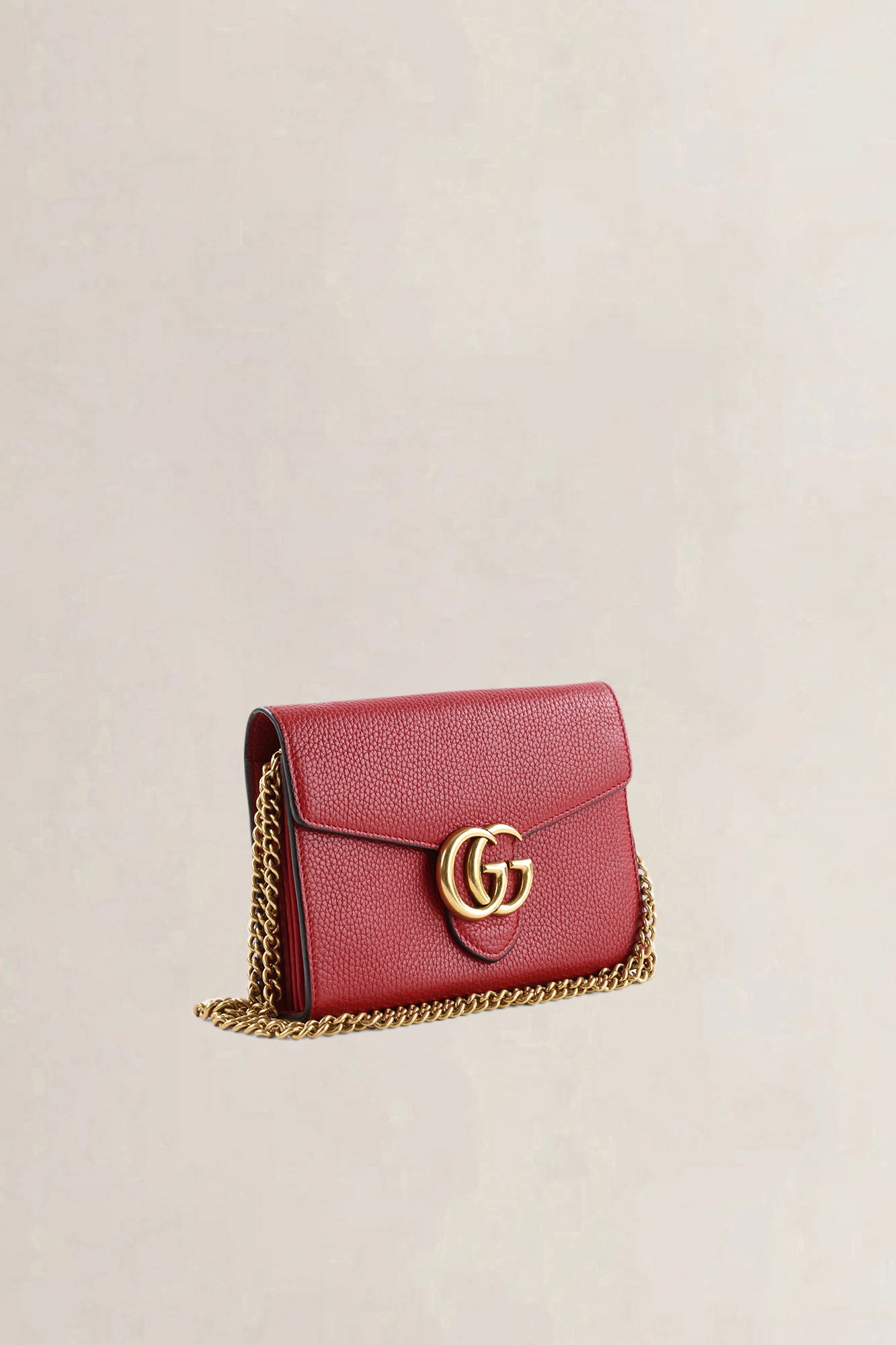 Gucci GG Marmont Red Leather Wallet on Chain Crossbody Bag