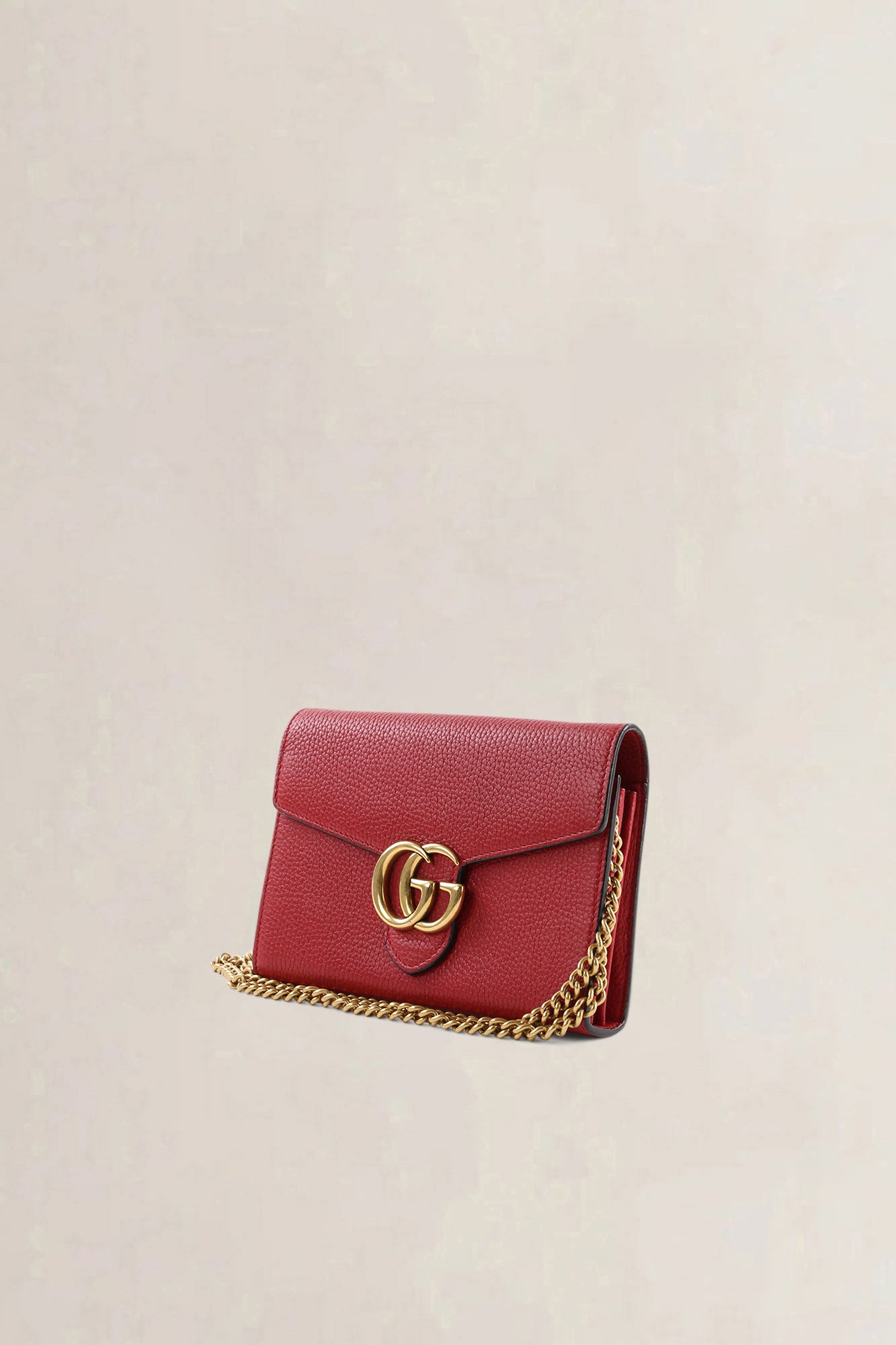 Gucci GG Marmont Red Leather Wallet on Chain Crossbody Bag