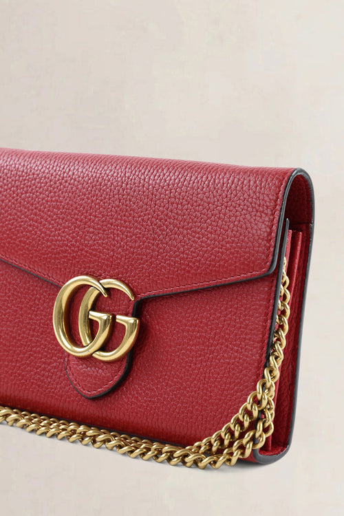 Gucci GG Marmont Red Leather Wallet on Chain Crossbody Bag
