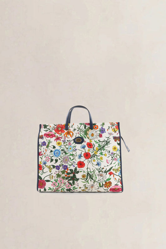 Gucci Blue Floral Canvas Tote — preloved