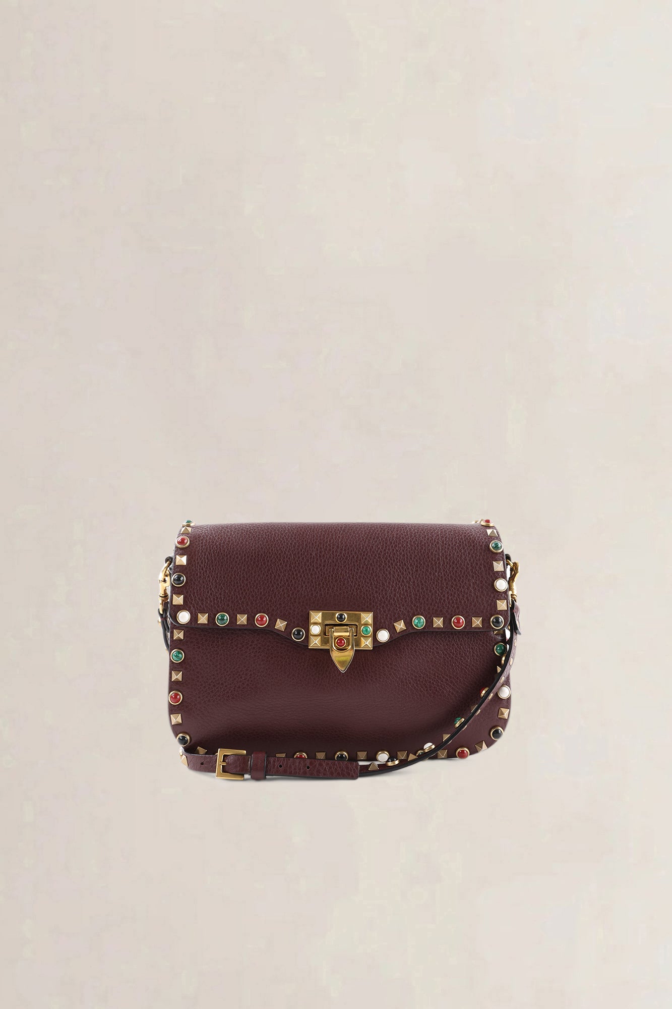 Valentino Garavani Brown Leather Rockstud Rolling Crossbody Bag