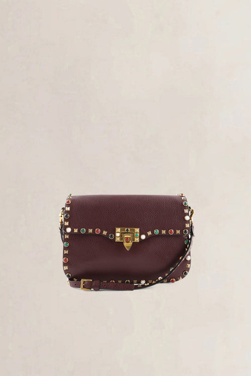 Valentino Garavani Brown Leather Rockstud Rolling Crossbody Bag