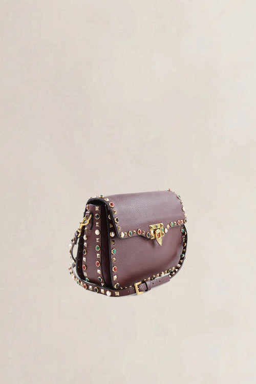 Valentino Garavani Brown Leather Rockstud Rolling Crossbody Bag
