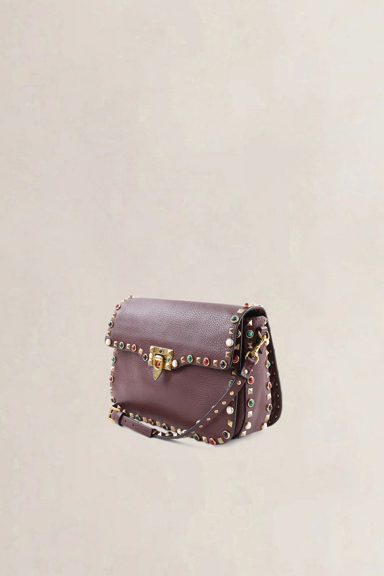 Valentino Garavani Brown Leather Rockstud Rolling Crossbody Bag