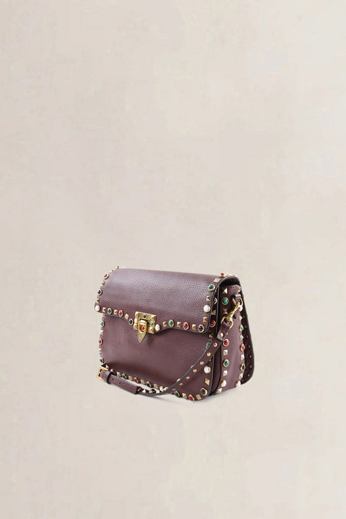 Valentino Garavani Brown Leather Rockstud Rolling Crossbody Bag