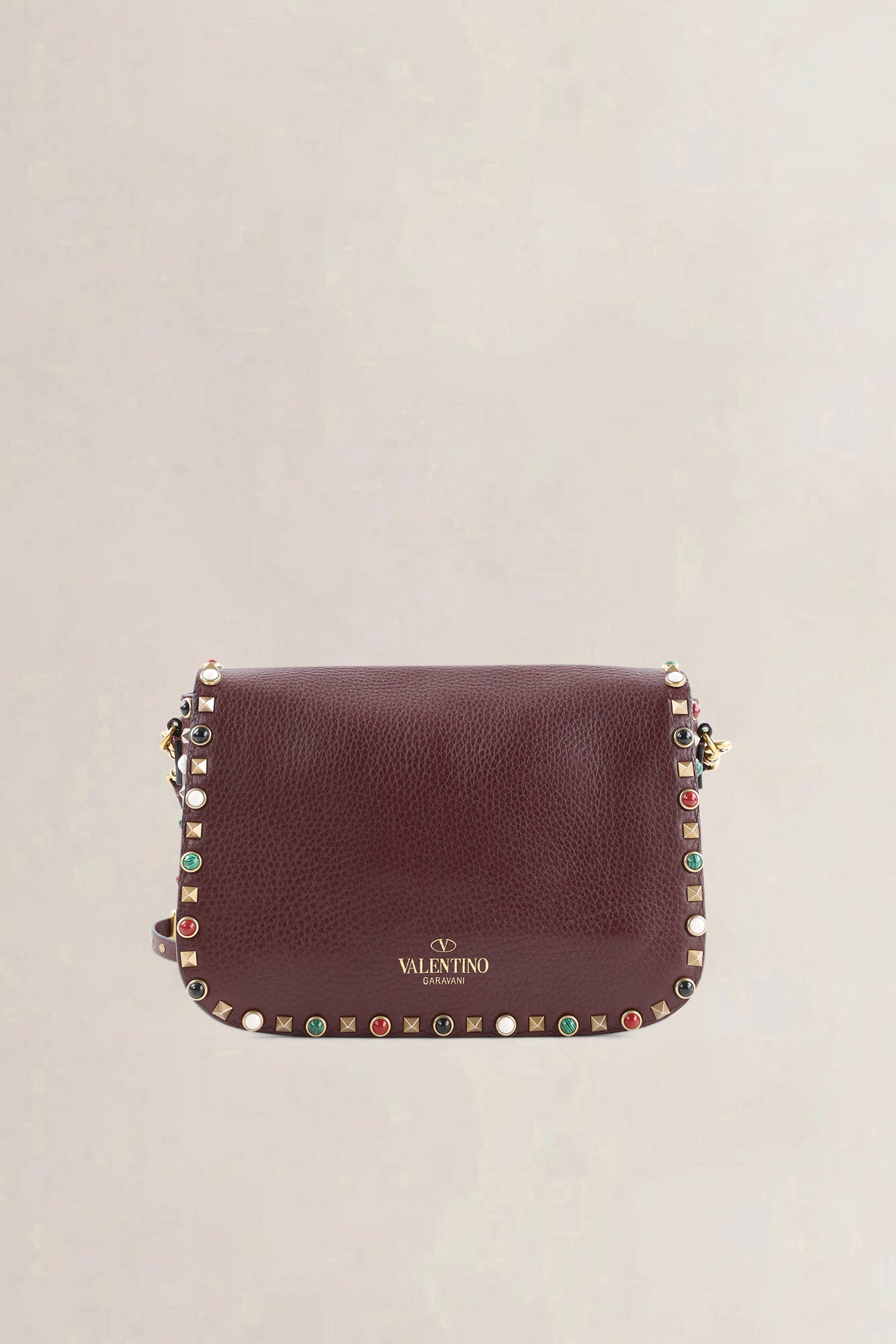 Valentino Garavani Brown Leather Rockstud Rolling Crossbody Bag