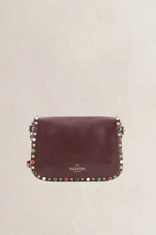 Valentino Garavani Brown Leather Rockstud Rolling Crossbody Bag