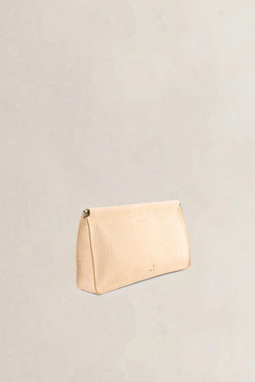 Jérôme Dreyfuss Beige Croco-Embossed Leather Clic Clac Clutch